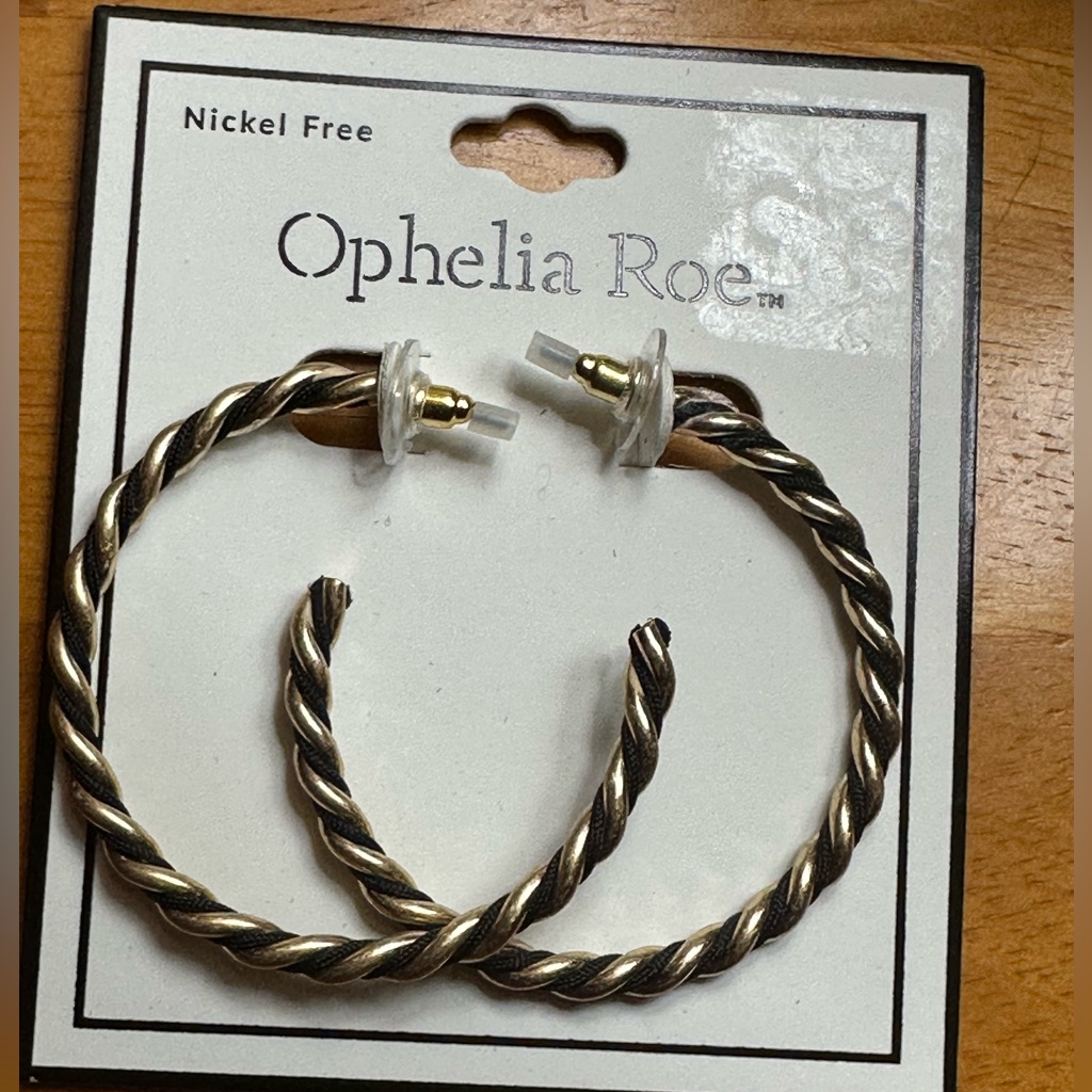$5 If Bundled - Ophelia Roe Twisted Hoop Earrings Black & Gold